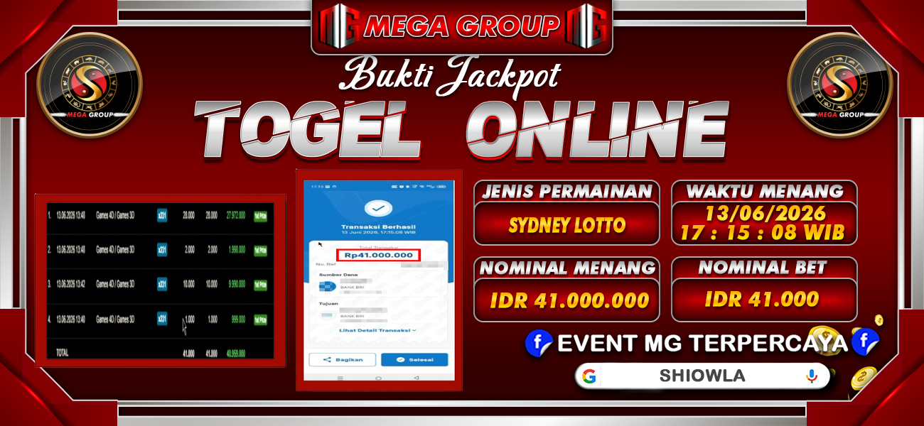 Bukti JP situs Shiowla hari Senin, 15 Juni 2026