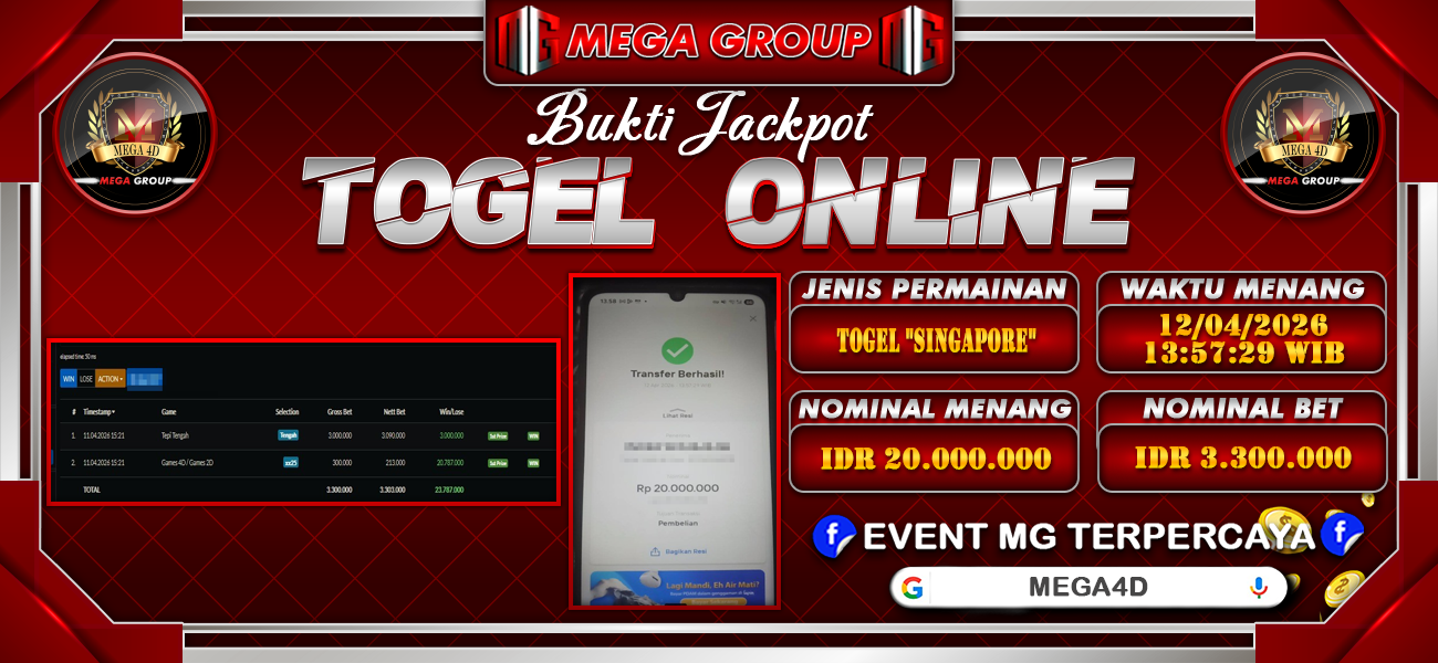 Bukti JP situs Mega4D hari Minggu, 12 April 2026